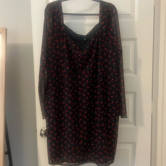 ASOS cherry sheer black and red midi dress plus size 24 fully lined indie boho - Picture 2 of 15